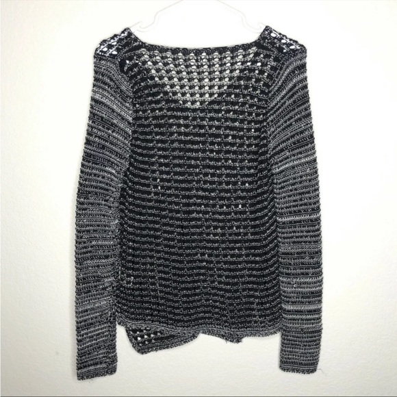 Helmut Lang Small Black White Open Knit Color block Sweater Linen V-neck Y11 - Picture 5 of 6